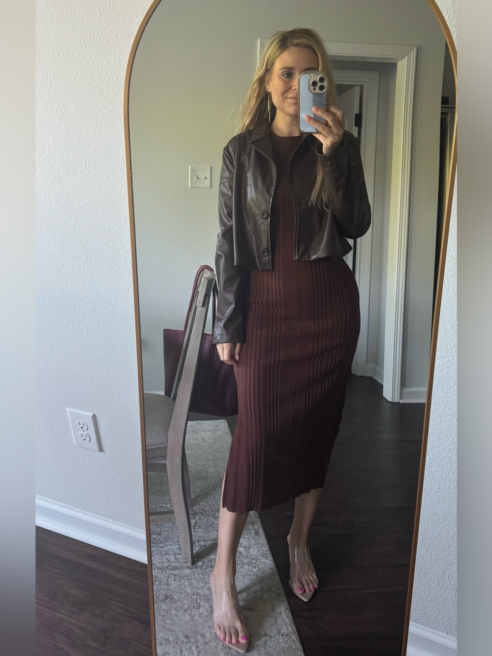 Cropped Brown Faux Leather Jacket - Women's - Picture 5 of 10